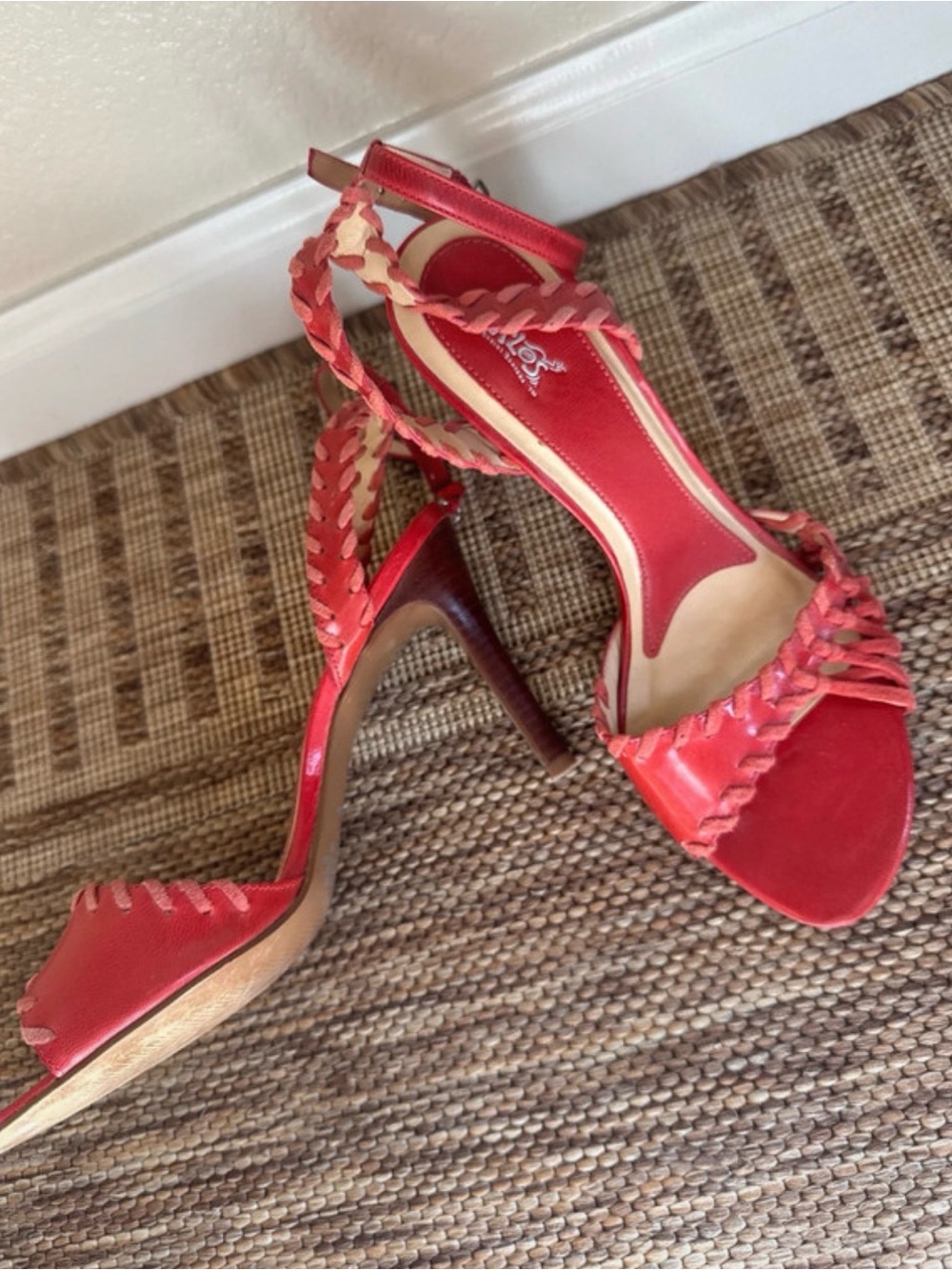 Carlos Santana Red Braided Strappy High Heel Sandals